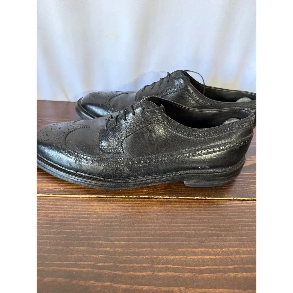 Mens Black Pebbled Leather Wingtip Brogue Oxford Dress Shoes Lace Up
